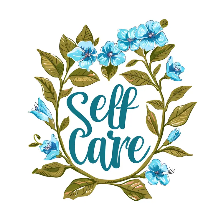 Blue Flowers Self Care Illustration
