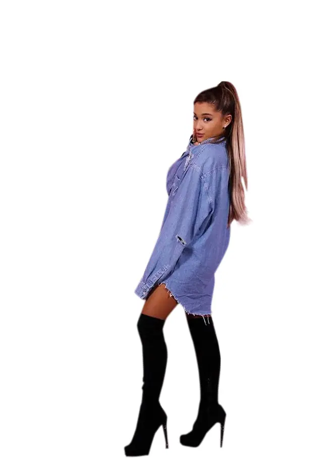 Fashionable Woman in Denim Shirt