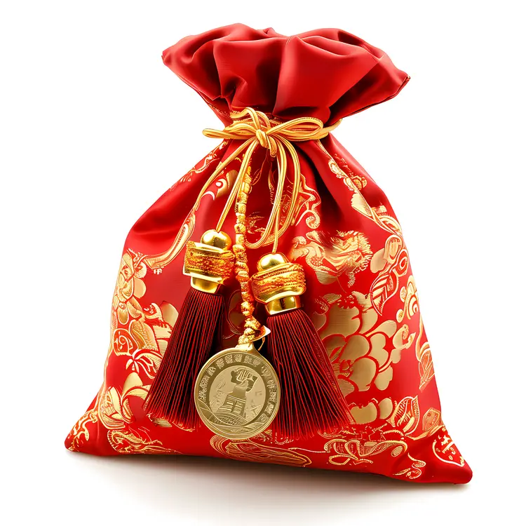 Red and Gold Decorative Bag with Tassels for Chinese New Year