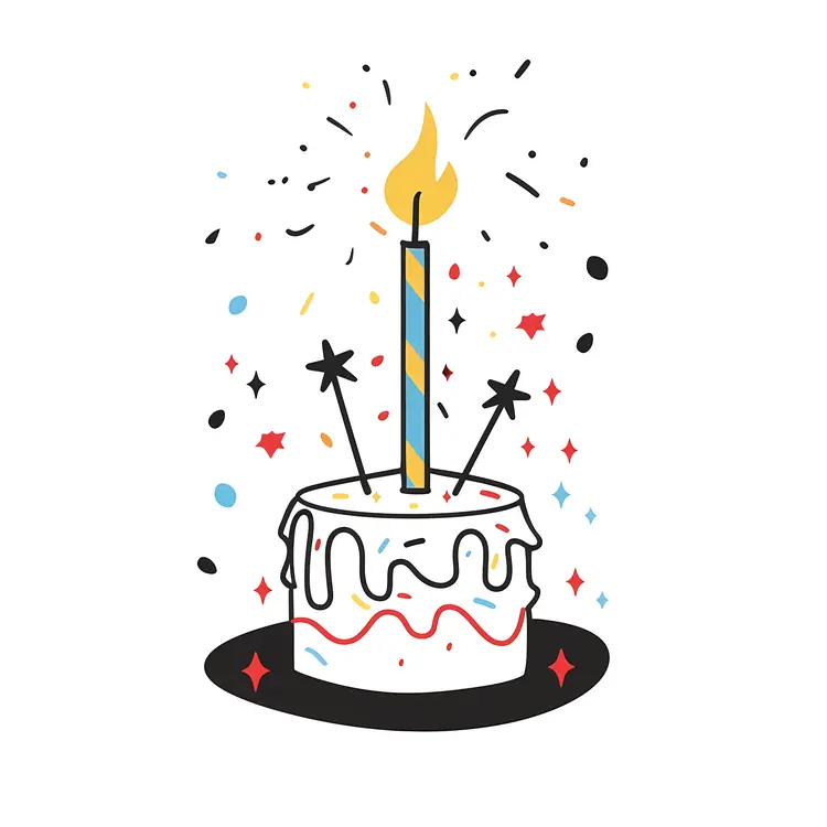 Birthday Cake with Candle and Confetti