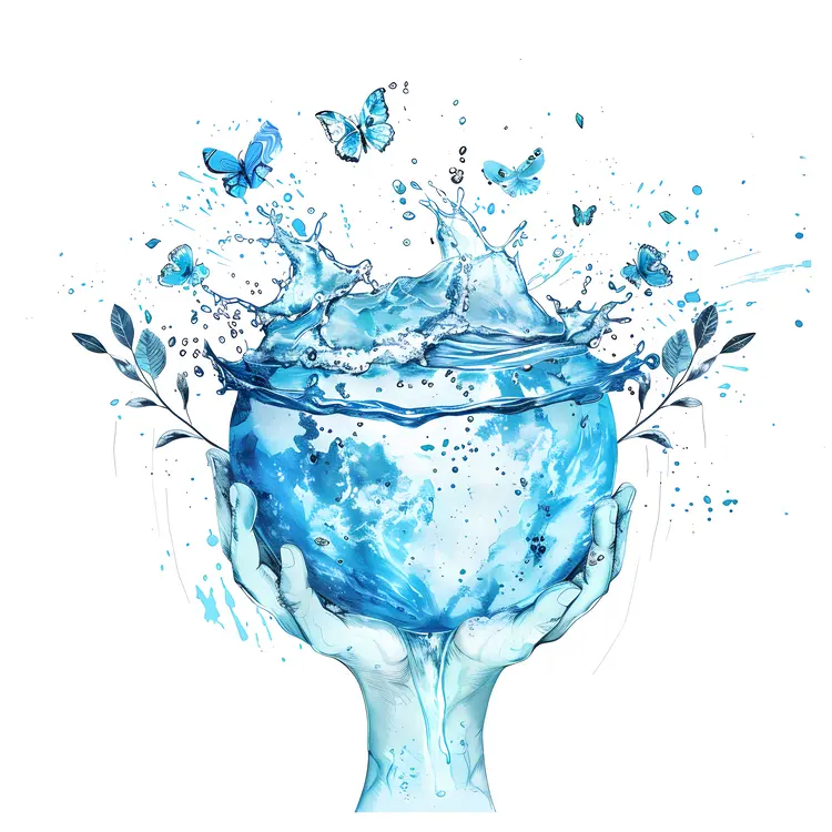 Hands Holding Water Globe with Butterflies Illustration