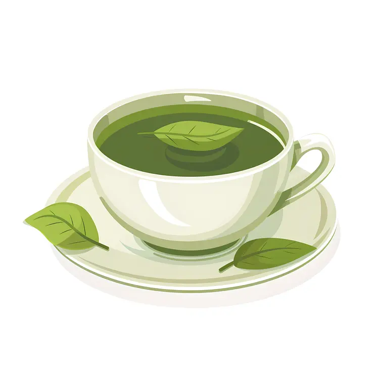 White Cup with Green Tea and Leaves