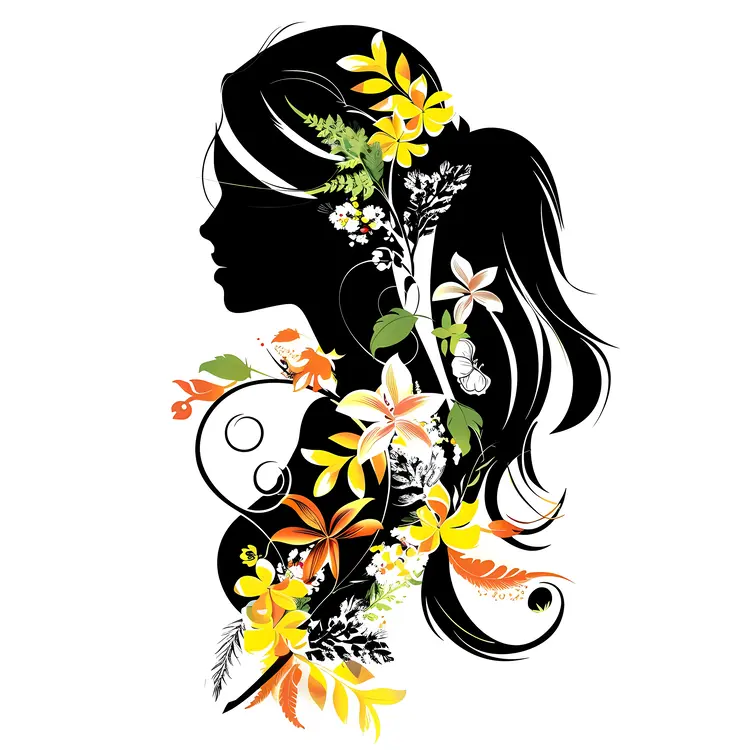 Silhouette Woman with Floral Elements