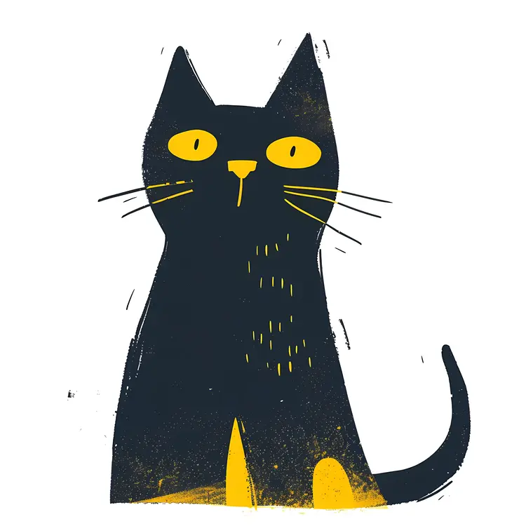 Black Cat with Yellow Eyes Illustration