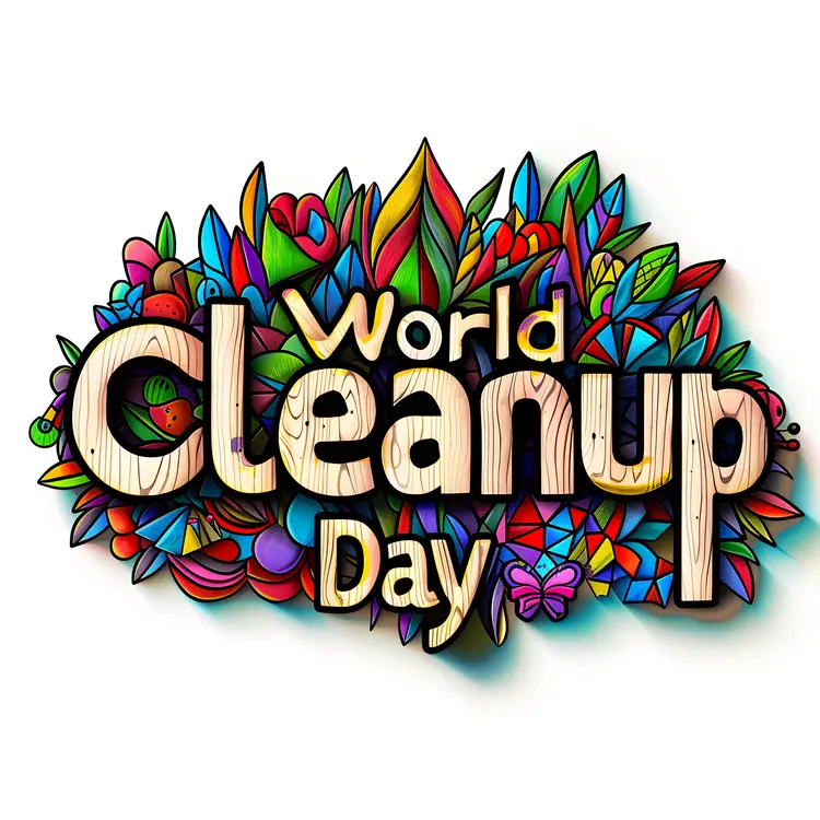 Colorful World Cleanup Day Sign with Flowers