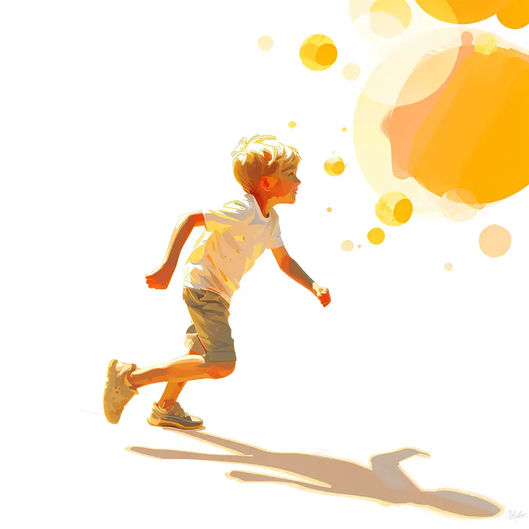 Child Running with Yellow Bubbles