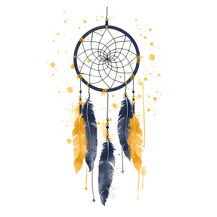 Minimalist Dreamcatcher with Yellow and Blue Feathers