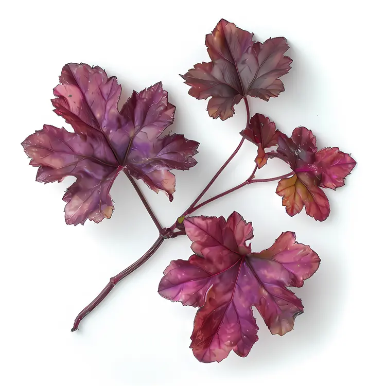 Purple Heuchera Leaves on White Background