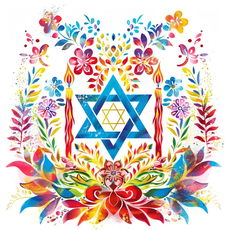 Colorful Star of David with Candles and Flowers