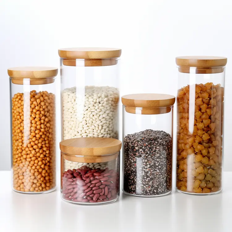 Glass Jars with Beans for Kitchen Storage