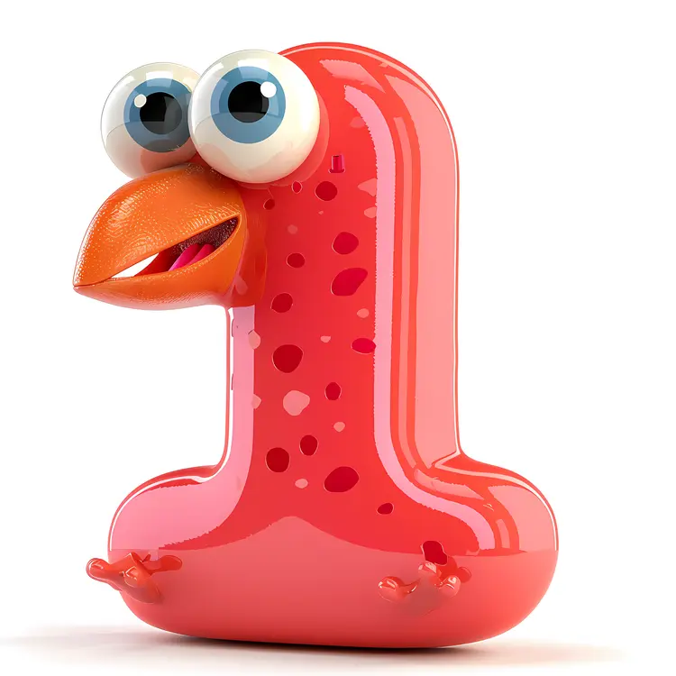 Number 1 with Bird Face Cartoon