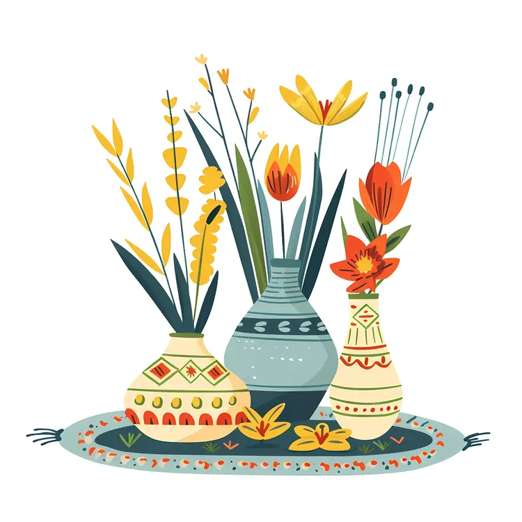 Colorful Flower Arrangement in Vases