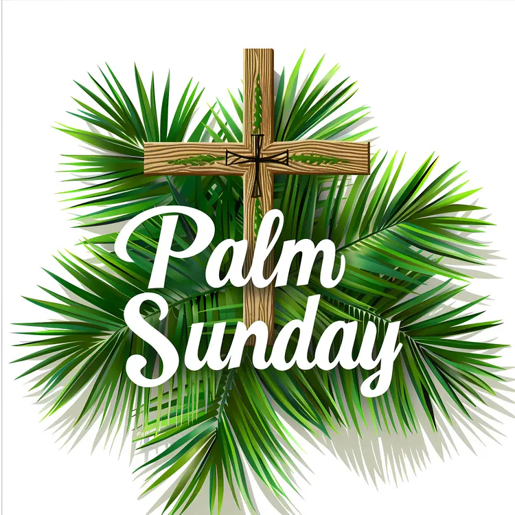 Palm Sunday Celebration with Cross and Palm Leaves
