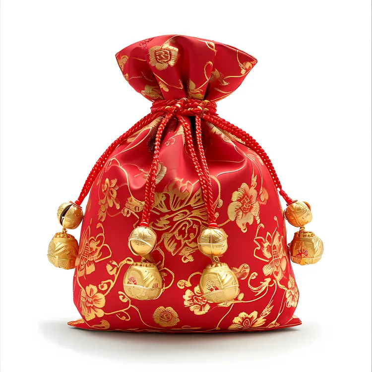 Red Gift Pouch with Golden Bells for Chinese New Year