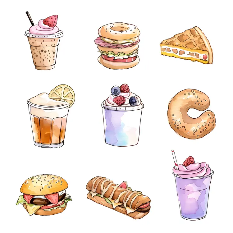 Cute Desserts and Drinks Illustration