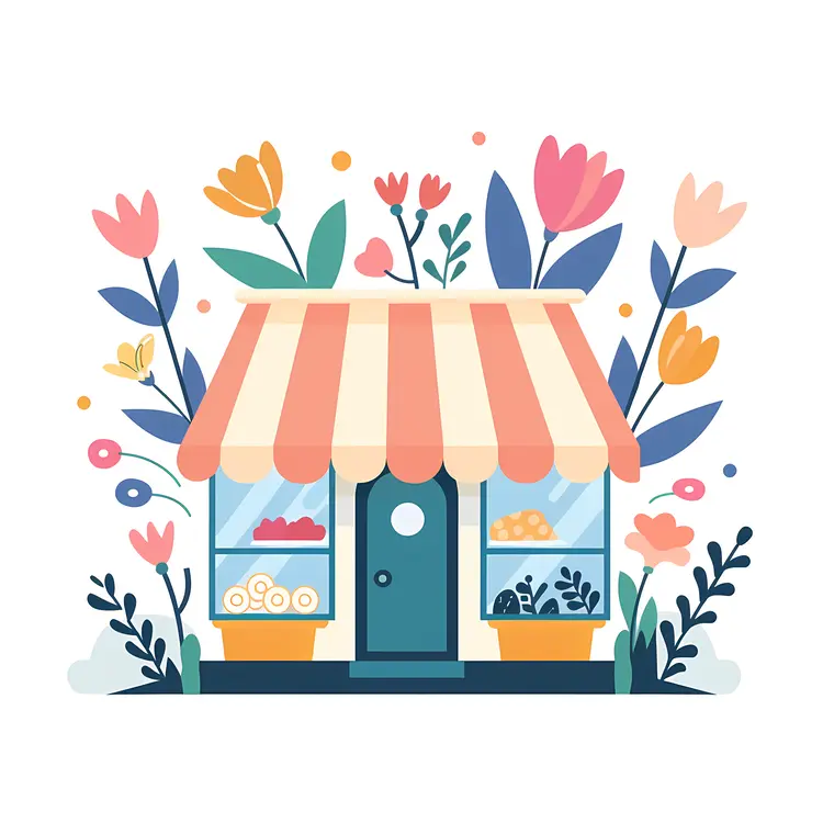 Cute Flower Shop with Striped Awning