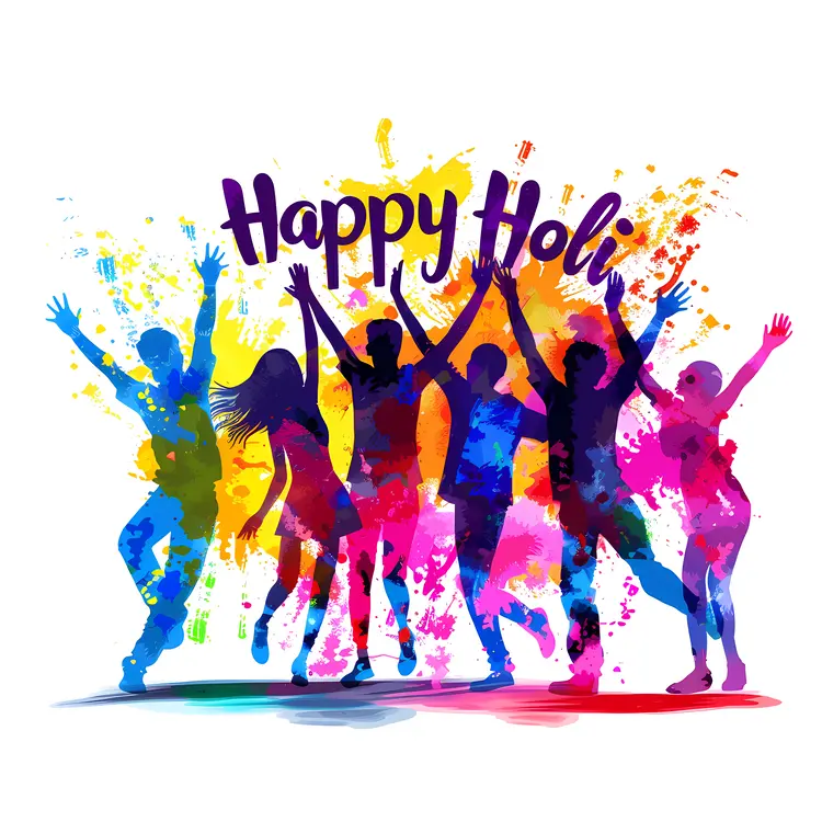 Happy Holi with Colorful Silhouettes