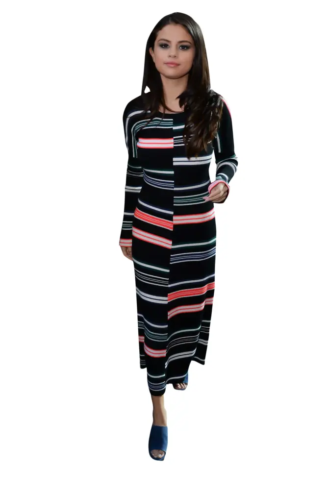 Woman in Striped Dress Walking