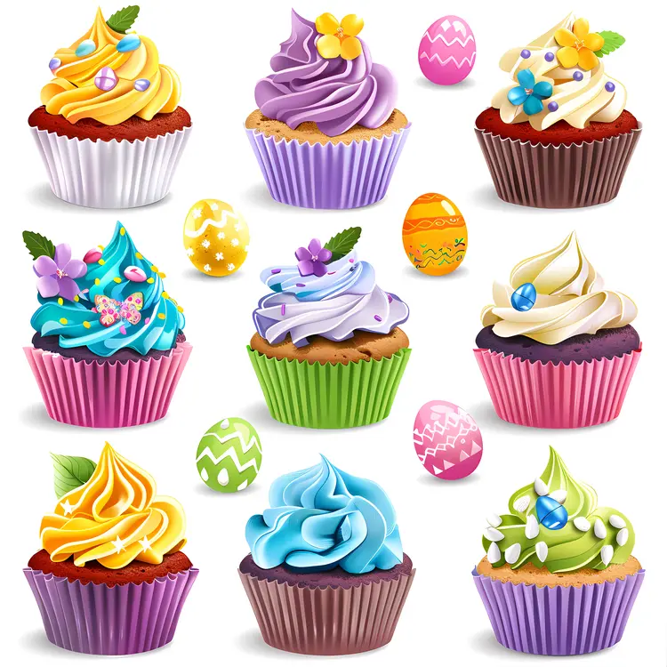 Colorful Easter Cupcakes with Decorative Frosting