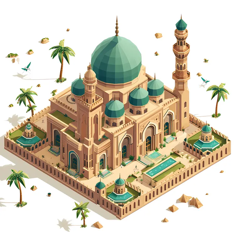 Green Domed Mosque with Minarets