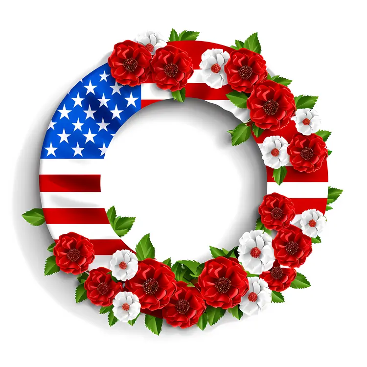 Patriotic American Flag Wreath with Flowers