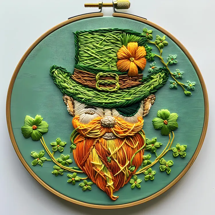 Embroidered Leprechaun Hat with Beard and Flowers