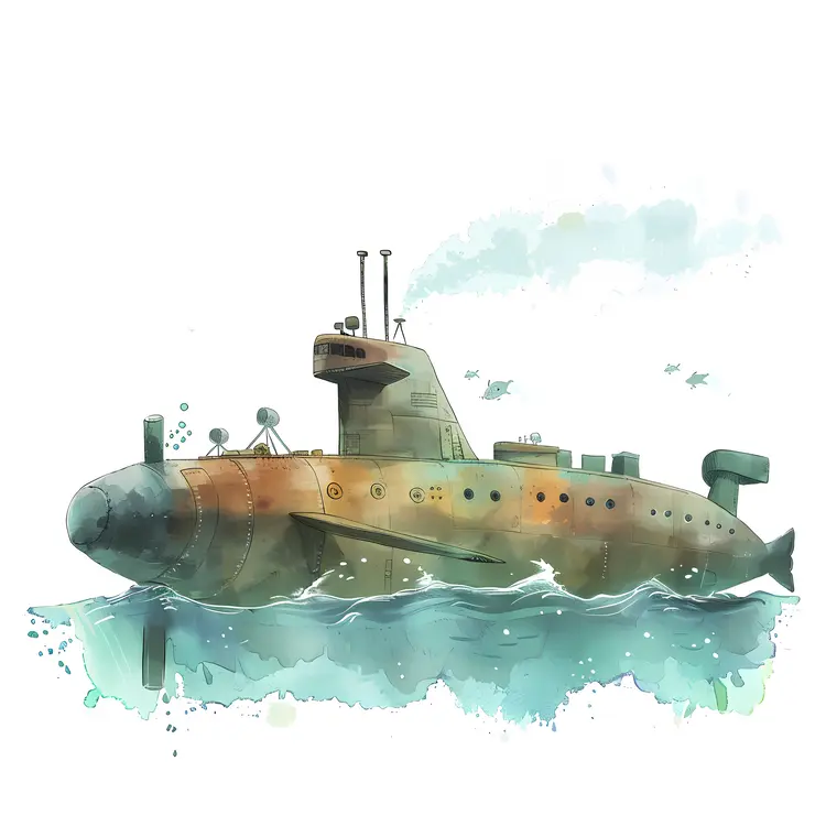 Watercolor Submarine Illustration
