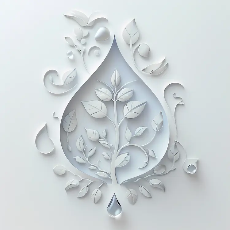 Water Drop with Leaves on White Background