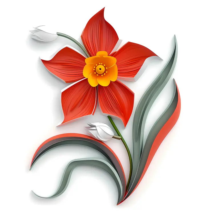 Red Flower with Green Leaves