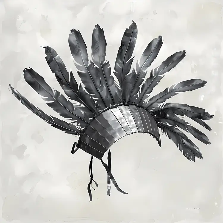 Black and White Feather Headdress Illustration