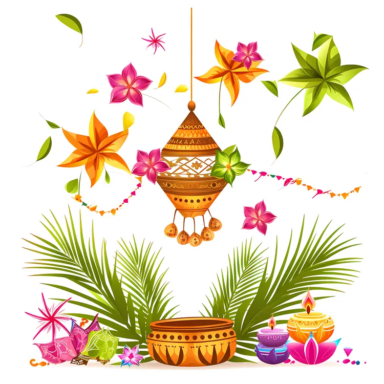 Festive Decorations with Flowers and Lanterns