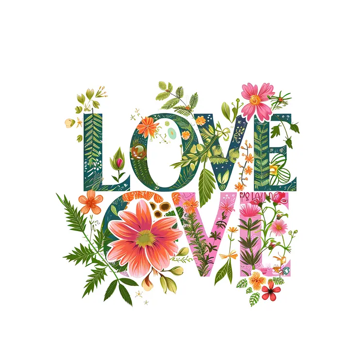 Floral LOVE Typography with Vibrant Flowers