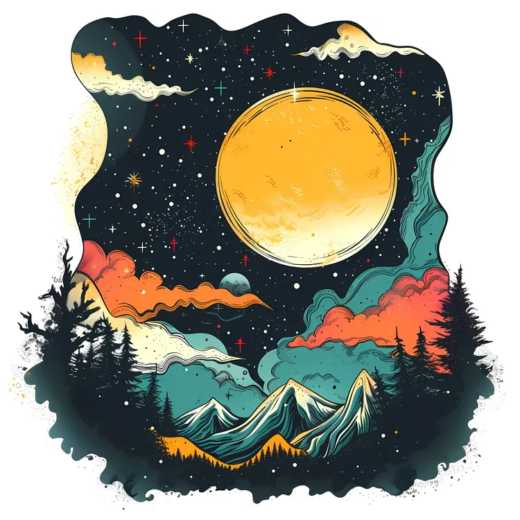 Night Sky Landscape with Mountains
