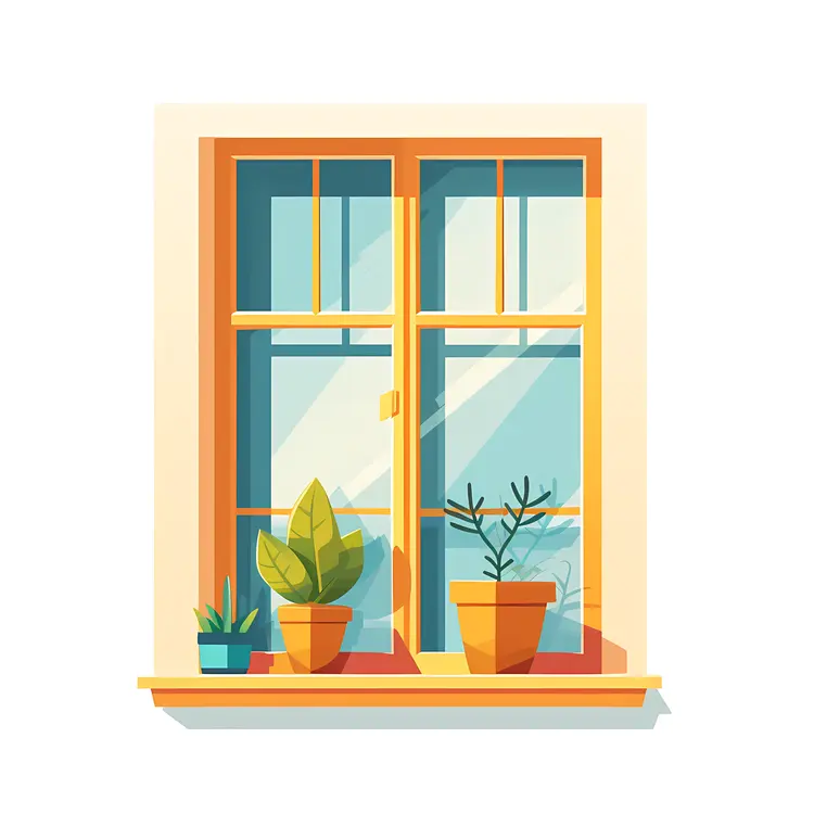 Sunny Window with Potted Plants