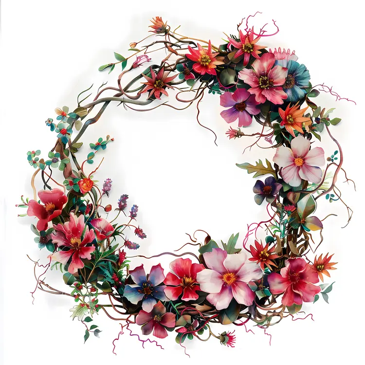 Rustic Floral Wreath with Pink and Red Flowers
