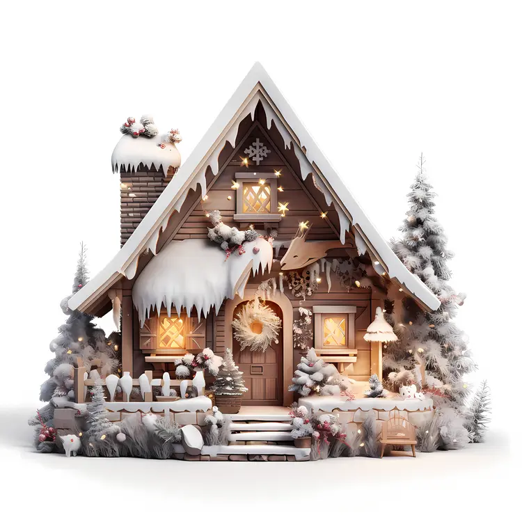 Cute Snowy House with Christmas Decorations