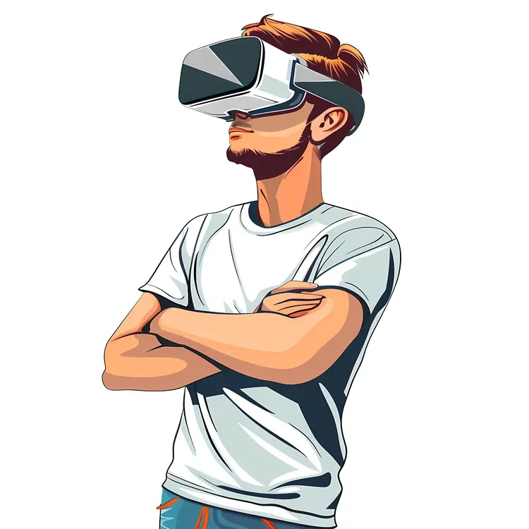 Person with VR Headset and Arms Crossed