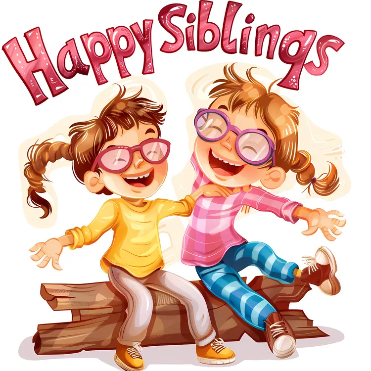 Happy Siblings Cartoon Illustration