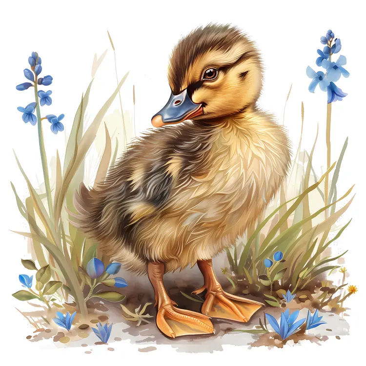 Realistic Duckling with Flowers