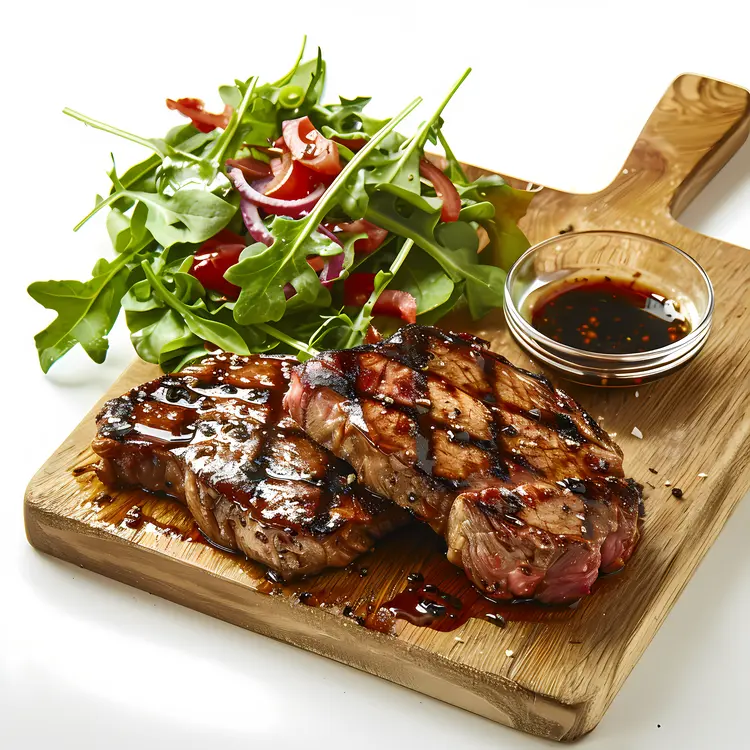 Grilled Steak with Salad and Sauce