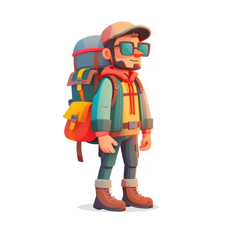 Cartoon Hiker with Backpack