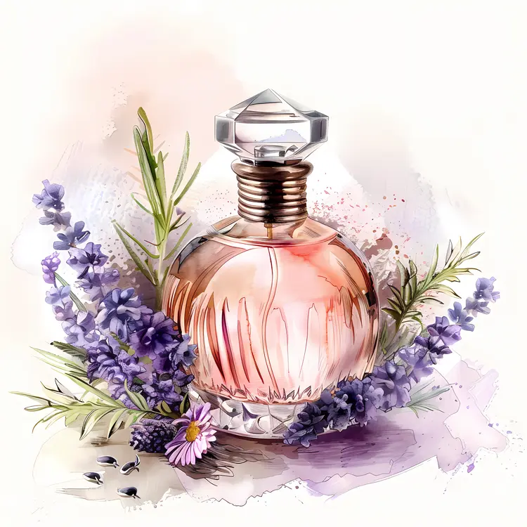 Perfume Bottle Surrounded by Lavender Flowers