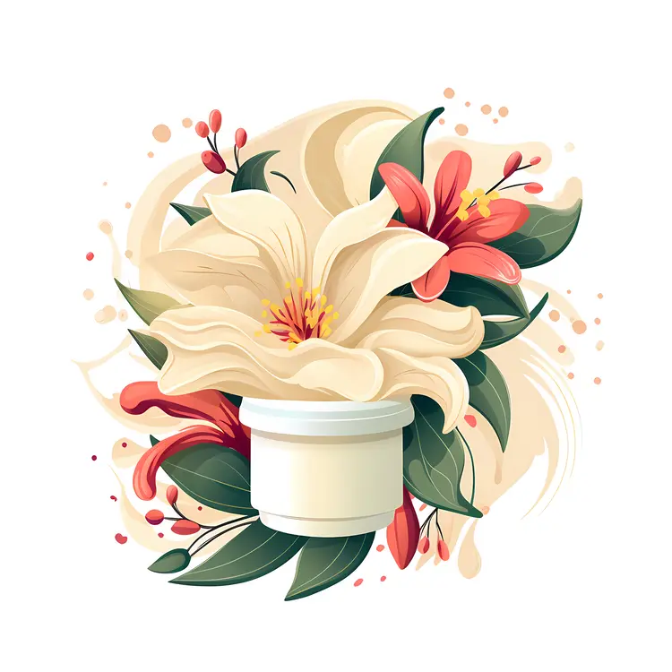 Cream Jar with Large White and Red Flowers