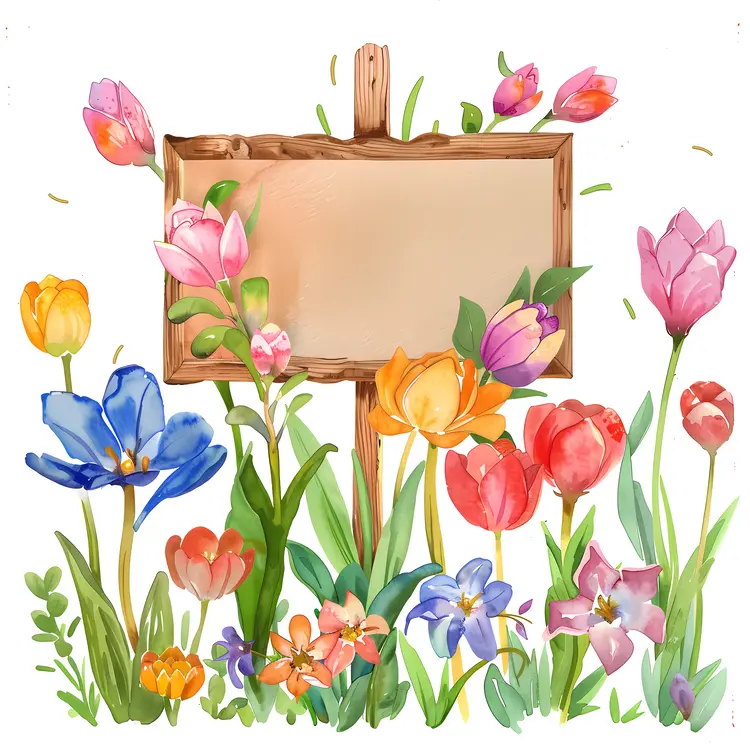 Wooden Sign with Colorful Flowers