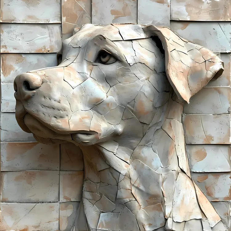 Realistic Dog Sculpture Art on Tiled Background
