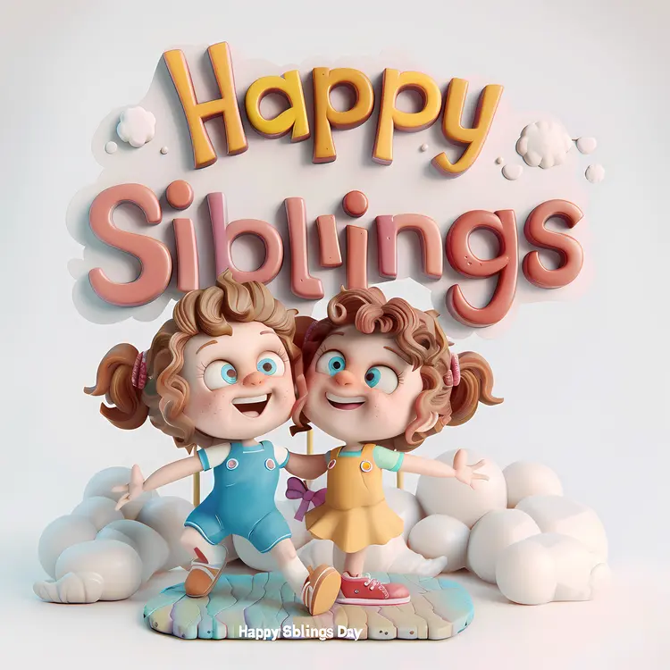Happy Siblings Cartoon Illustration