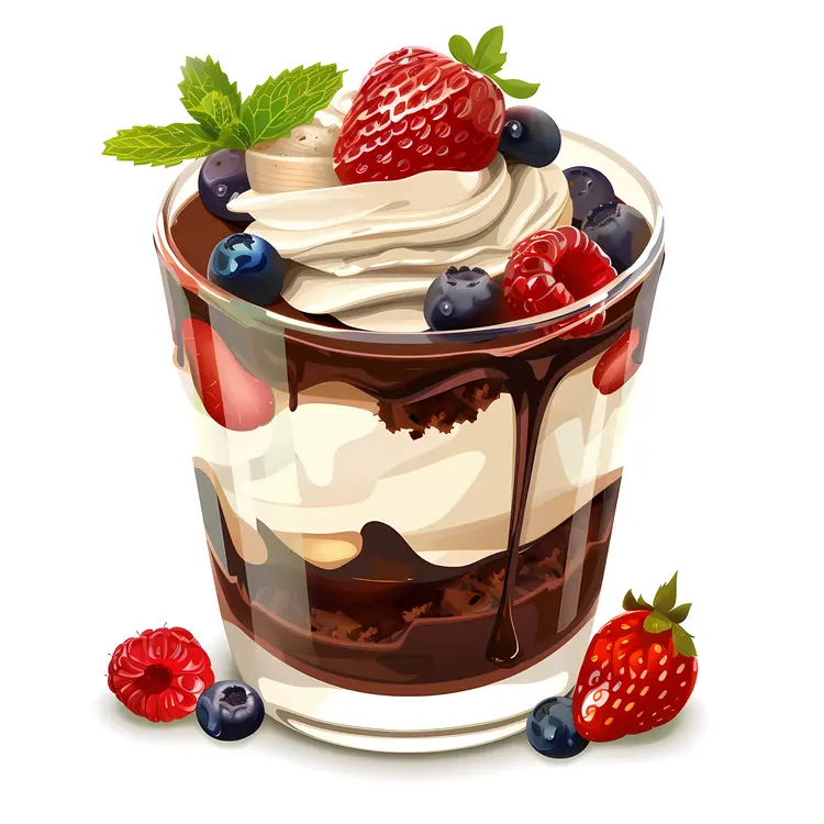 Chocolate Parfait with Mixed Berries and Whipped Cream