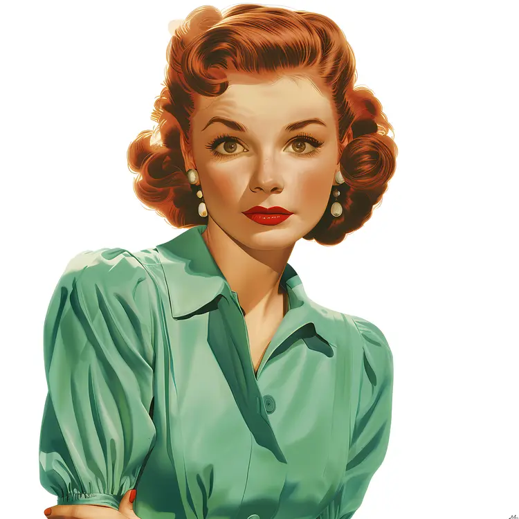 Vintage Woman with Red Hair and Green Shirt