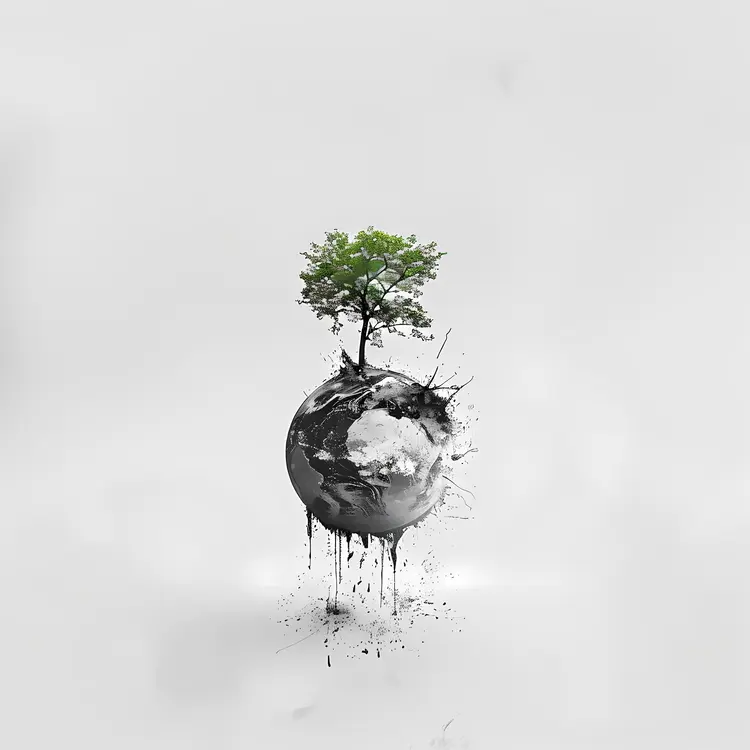 Tree on Earth with Minimalist Background