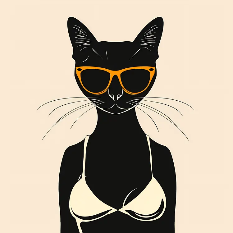 Stylish Black Cat in Bikini